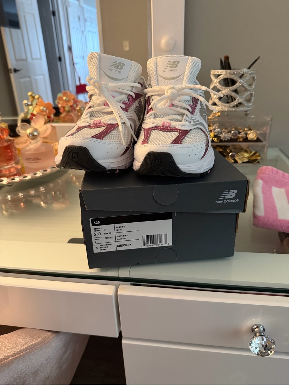New Balance Kids White and Pink Athletic Sneakers